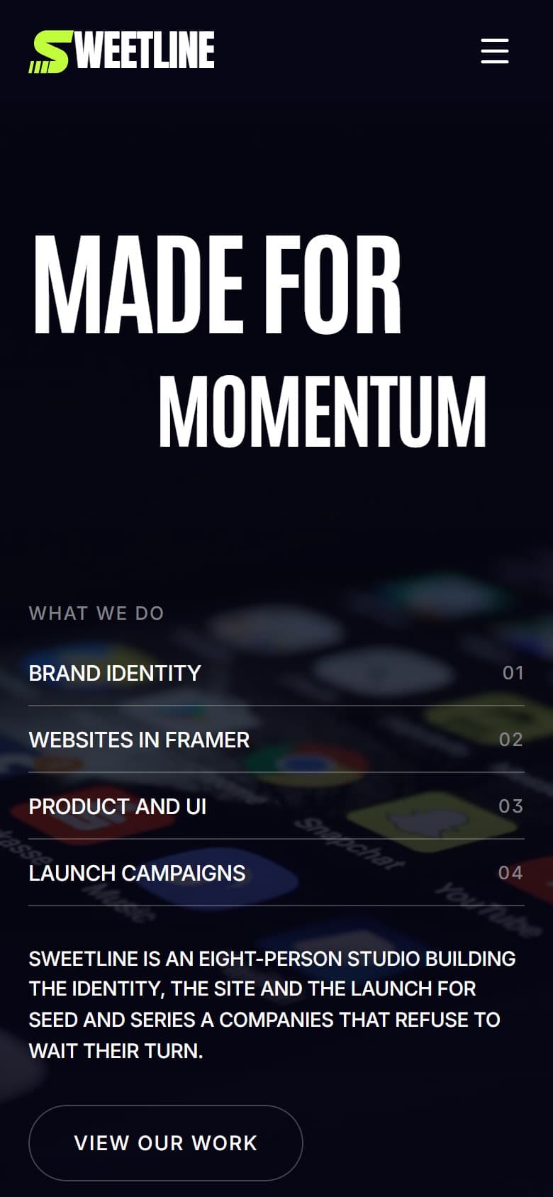Sweetline mobile website screenshot